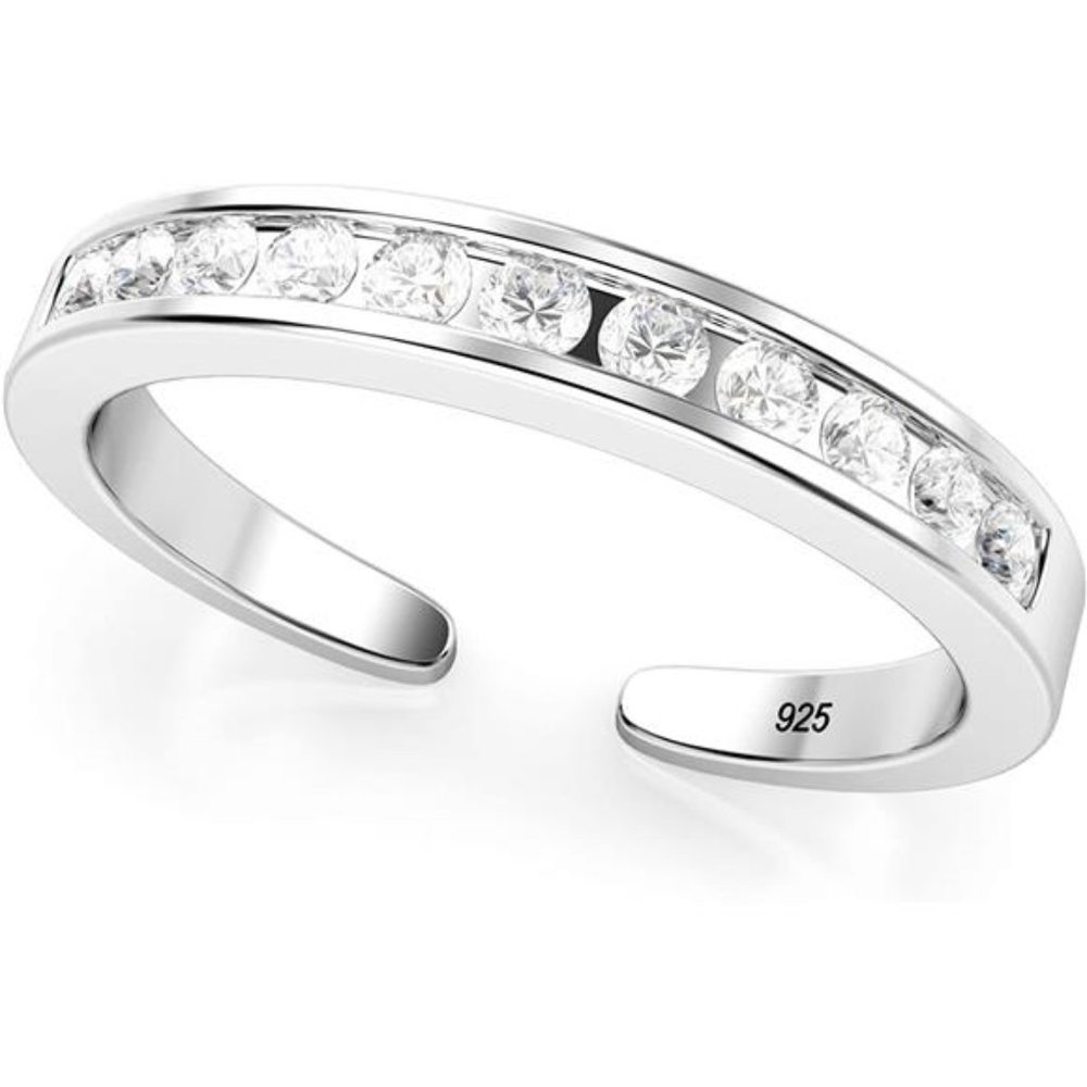 Adjustable Sterling Silver Toe Ring with Cubic Zirconia